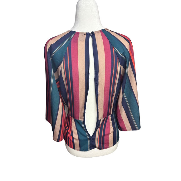 Fate by LFD Striped Peek a Boo Neck Tie Front Blouse Sz Small Women's - Picture 4 of 8